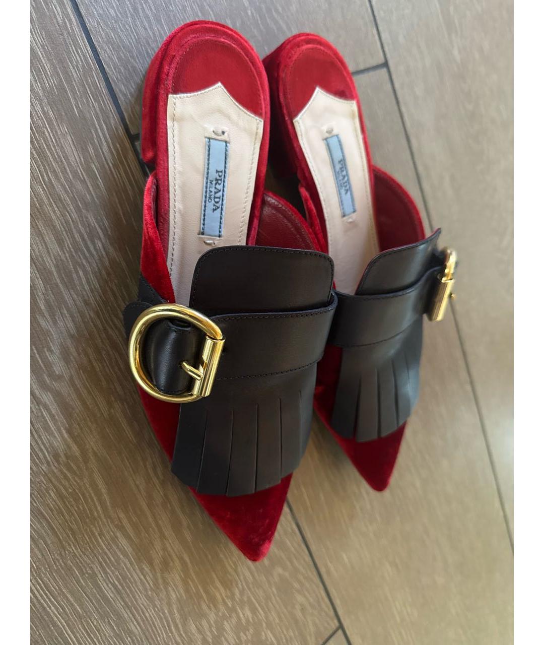 PRADA Бордовые бархатные мюли, фото 6