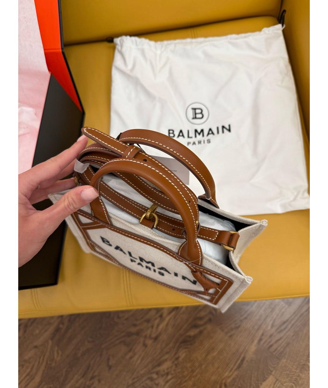 BALMAIN Коричневая льняная сумка с короткими ручками, фото 4
