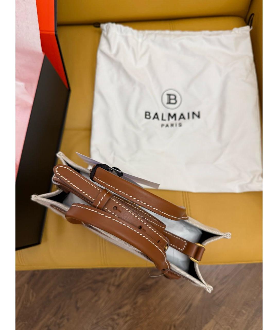 BALMAIN Коричневая льняная сумка с короткими ручками, фото 5