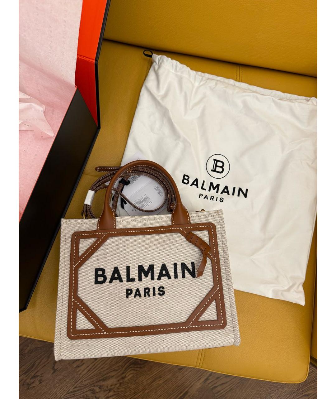 BALMAIN Коричневая льняная сумка с короткими ручками, фото 8