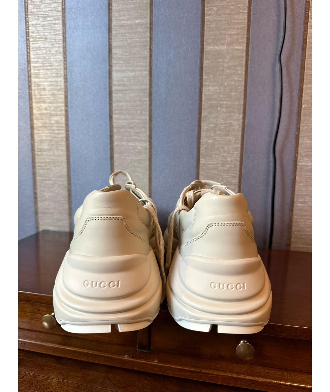 GUCCI Бежевые кожаные низкие кроссовки / кеды, фото 4