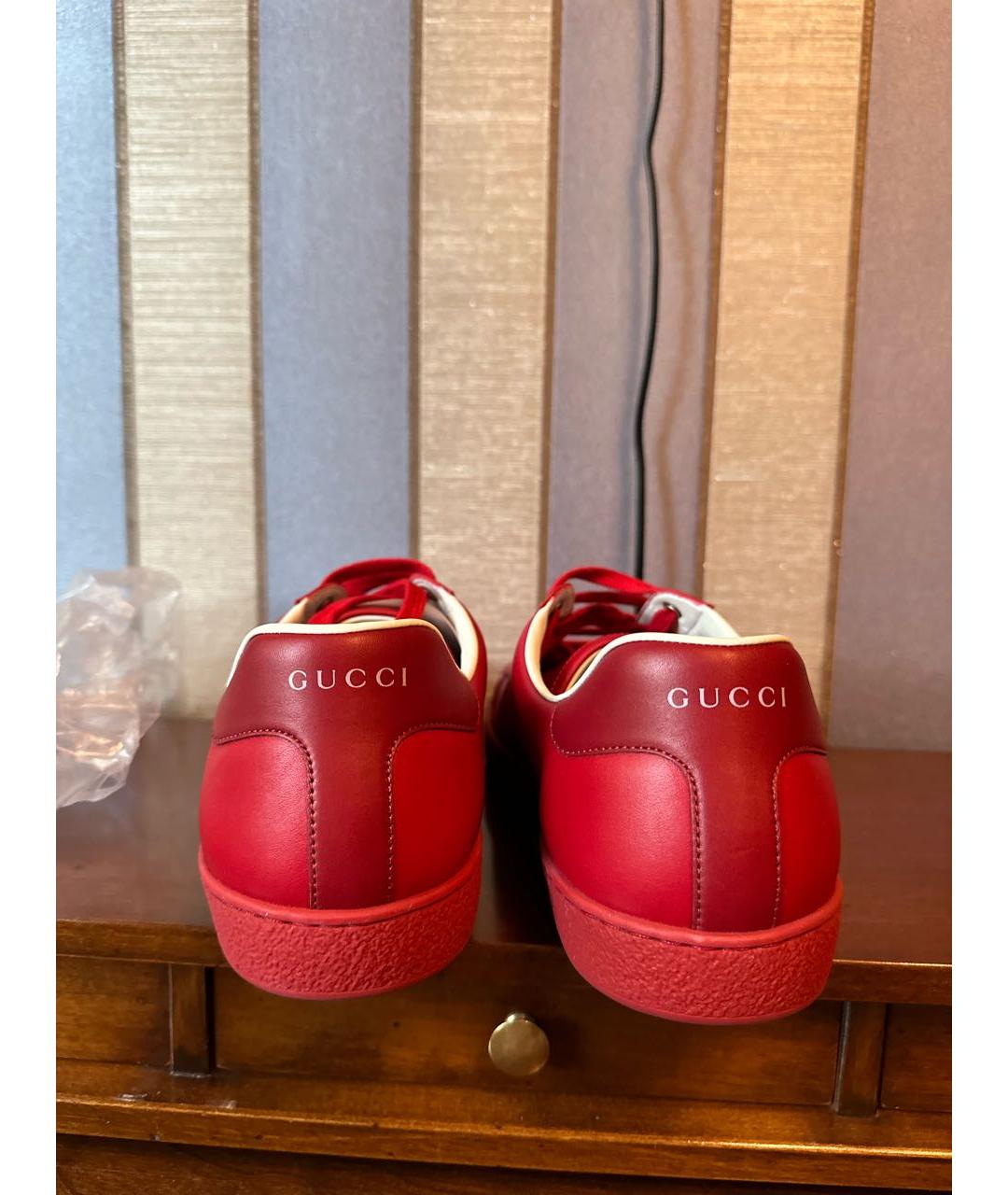 GUCCI Красные кожаные низкие кроссовки / кеды, фото 4