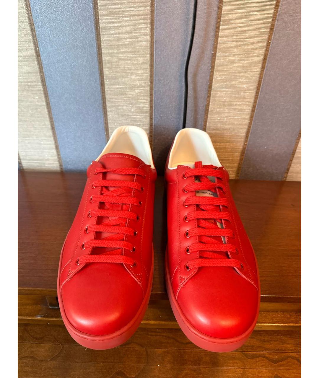 GUCCI Красные кожаные низкие кроссовки / кеды, фото 2