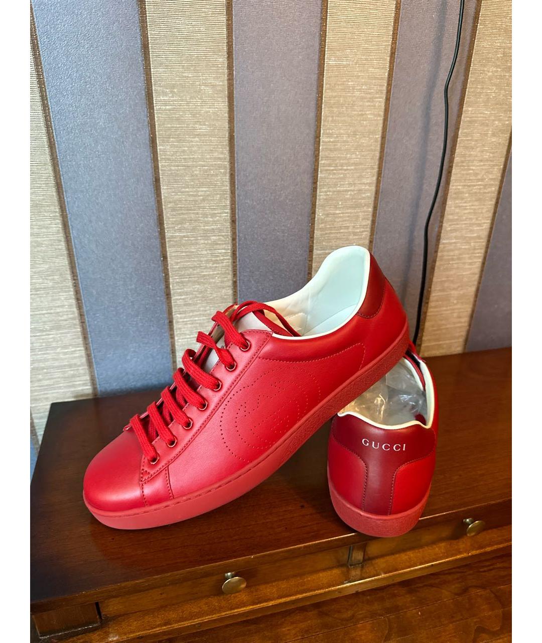 GUCCI Красные кожаные низкие кроссовки / кеды, фото 7