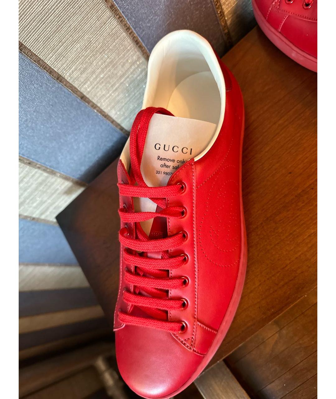 GUCCI Красные кожаные низкие кроссовки / кеды, фото 8