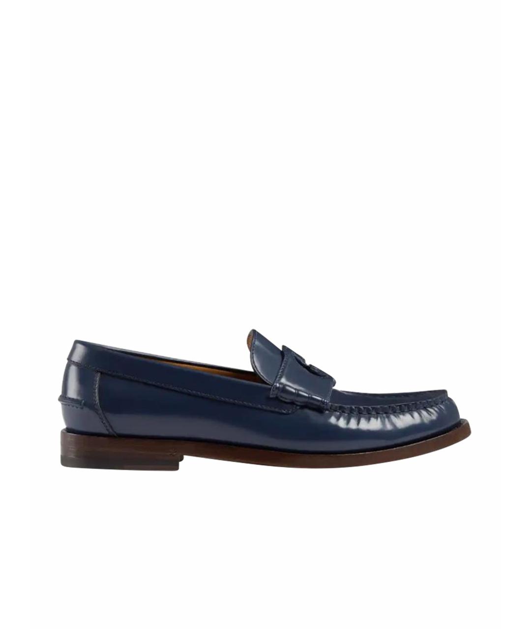 GUCCI Темно-синие кожаные лоферы, фото 1