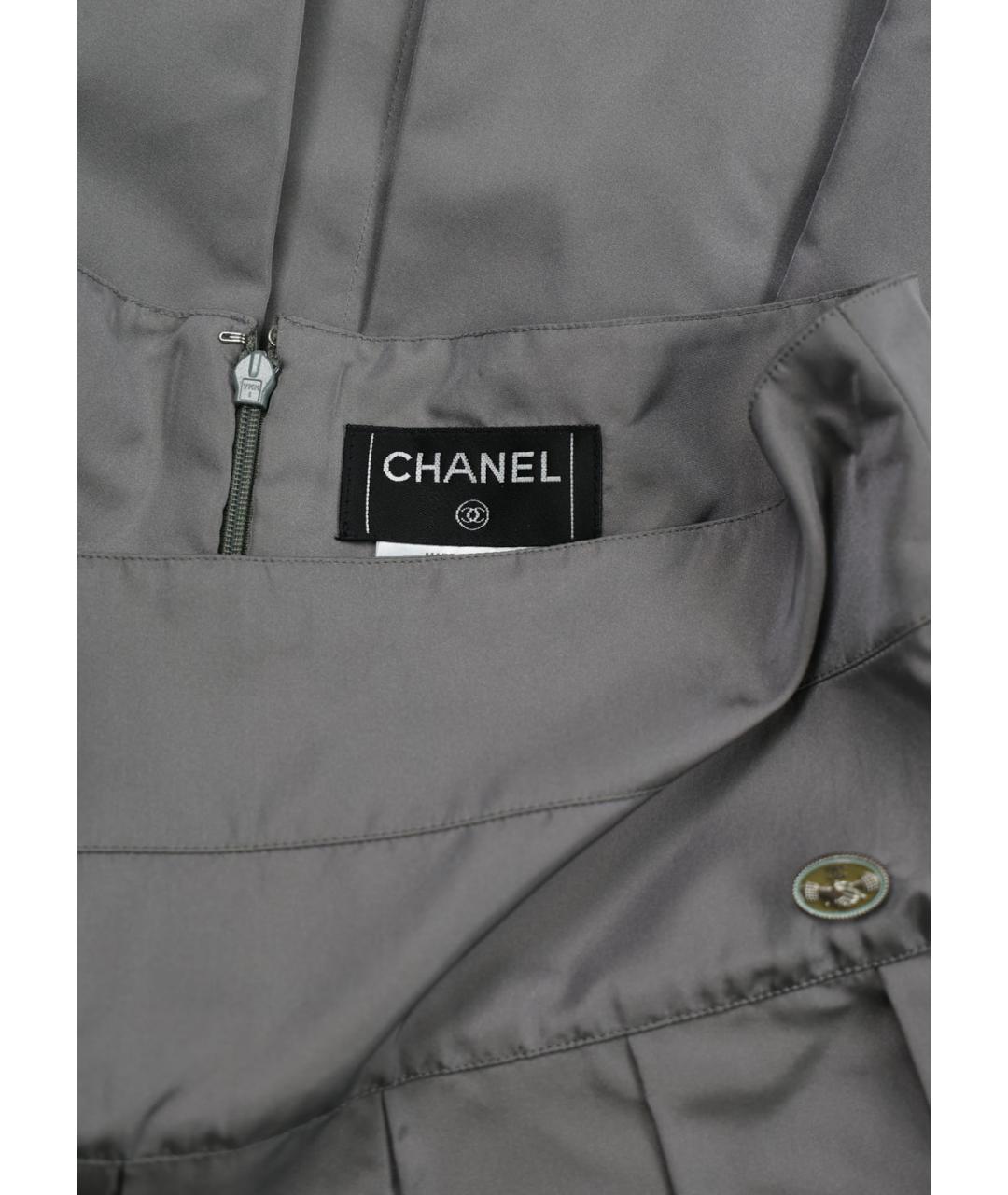 CHANEL Серая шелковая юбка миди, фото 5