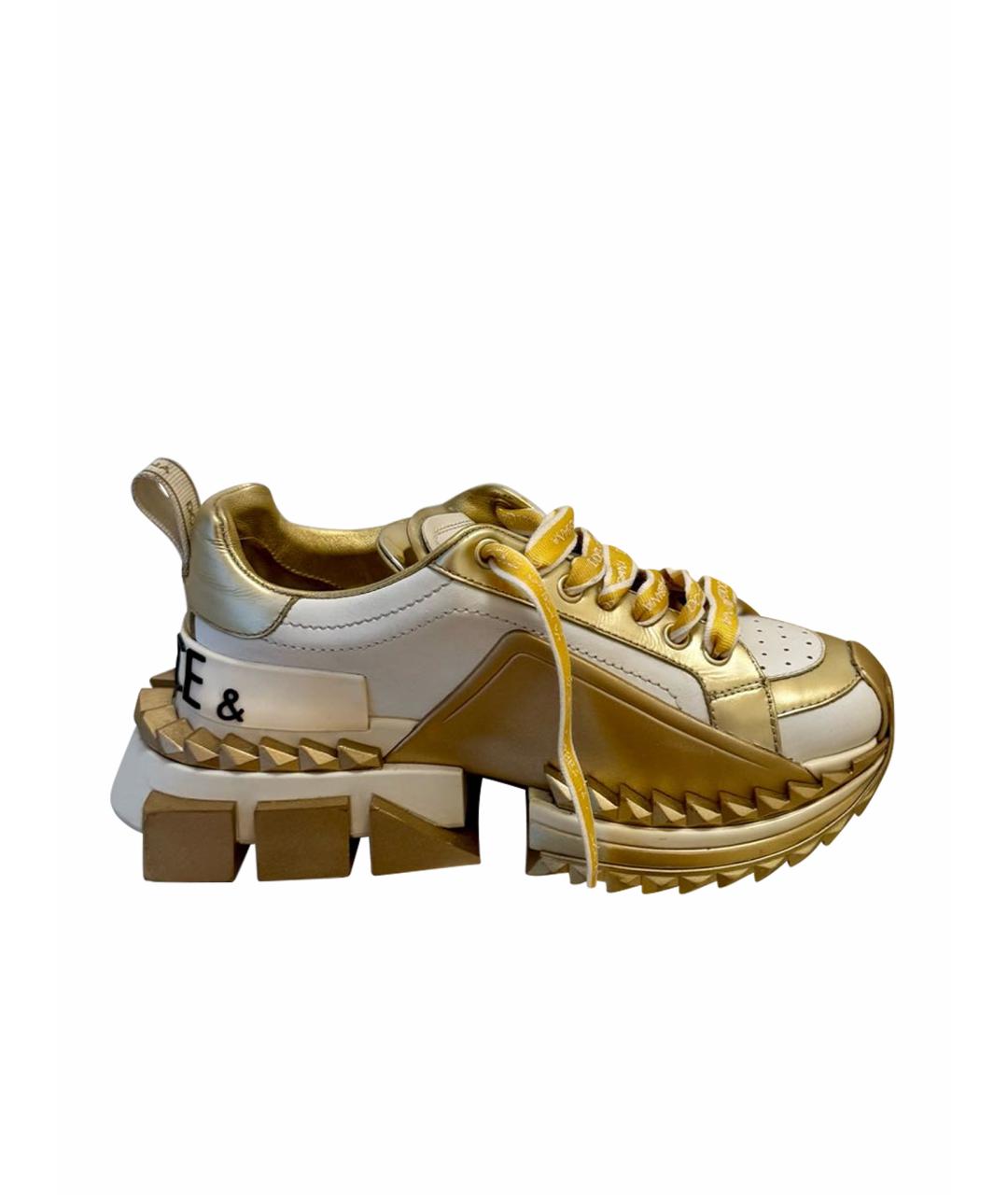 DOLCE&GABBANA Золотые кожаные кроссовки, фото 1
