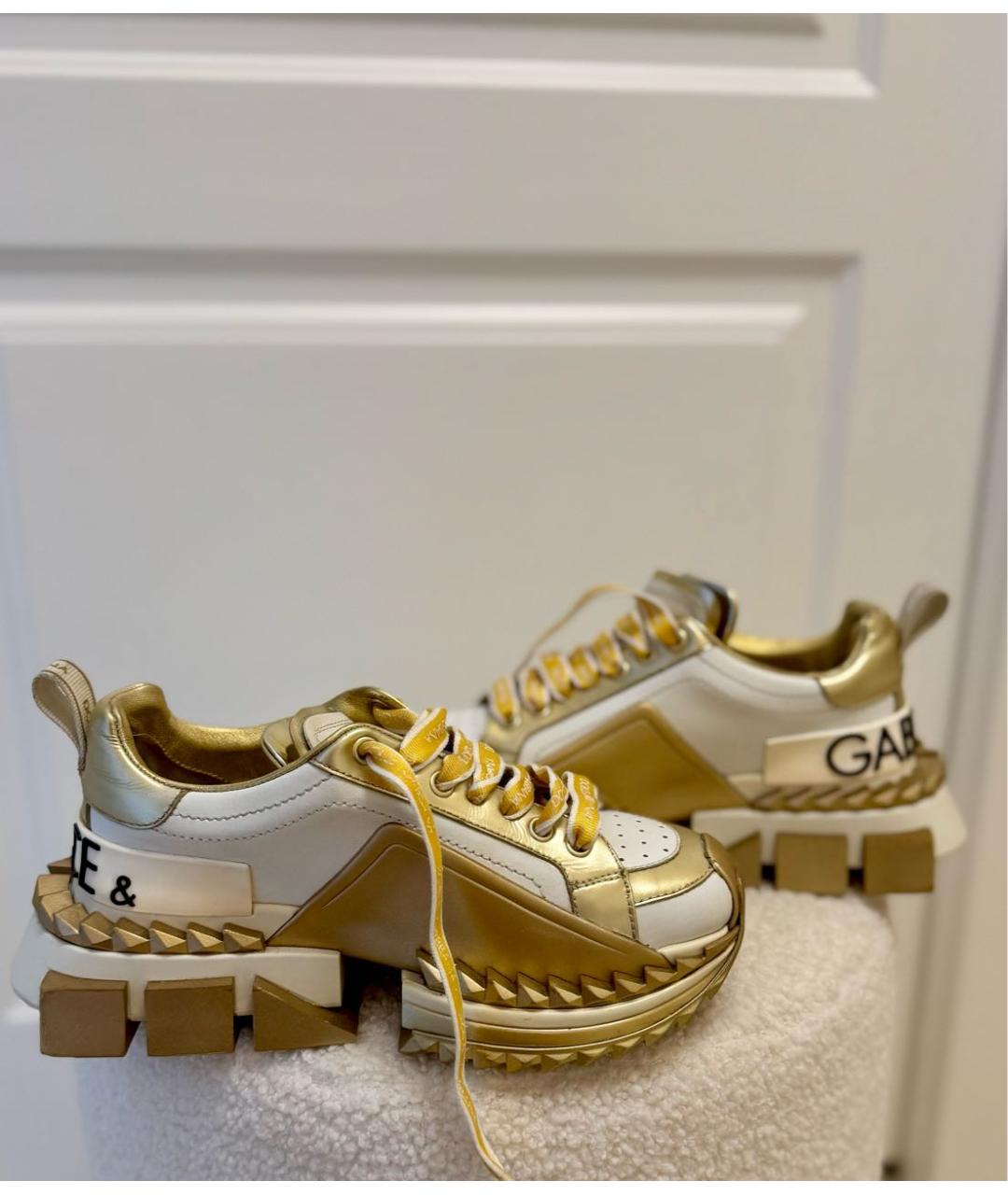 DOLCE&GABBANA Золотые кожаные кроссовки, фото 8