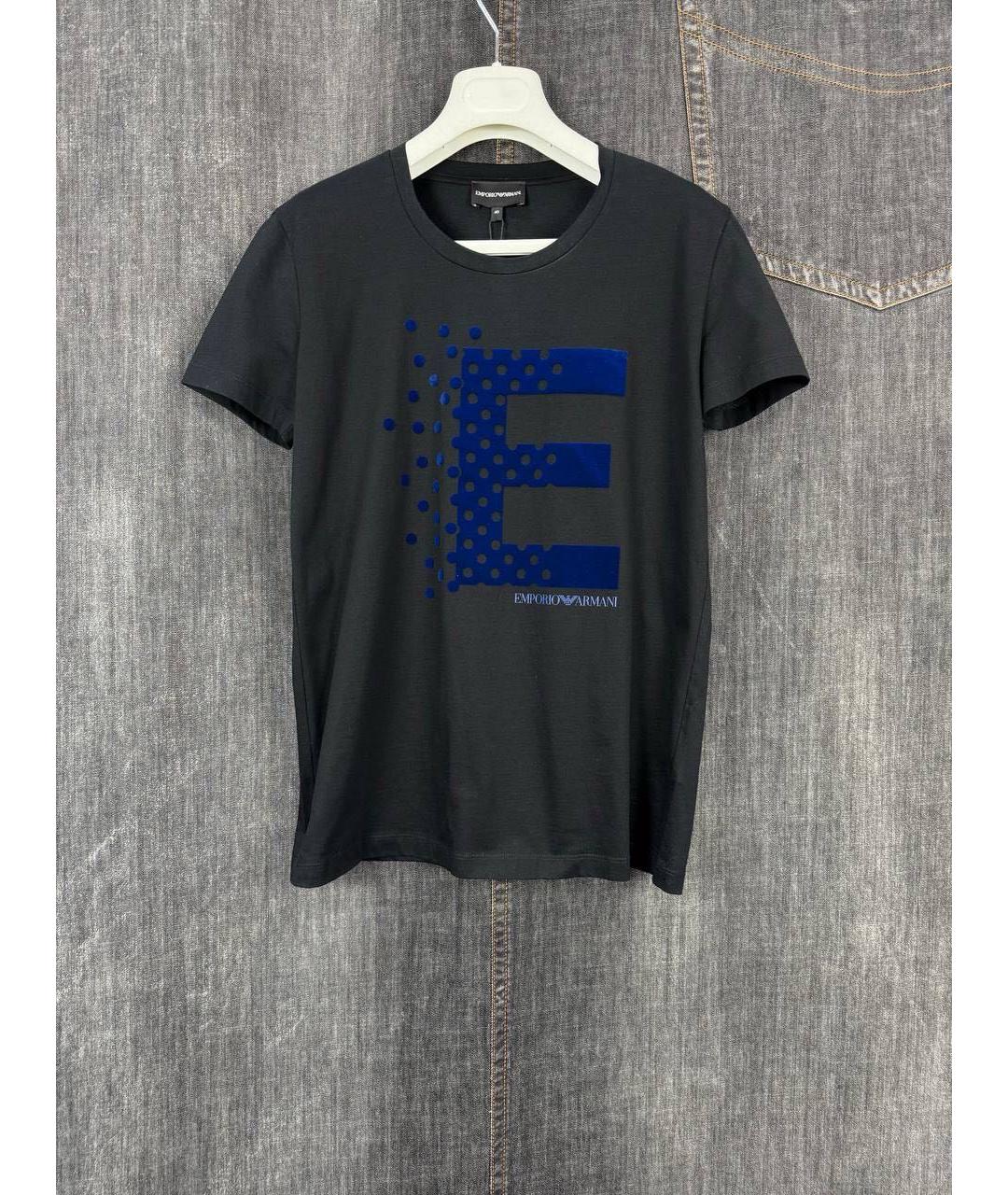 EMPORIO ARMANI Антрацитовая хлопковая футболка, фото 2