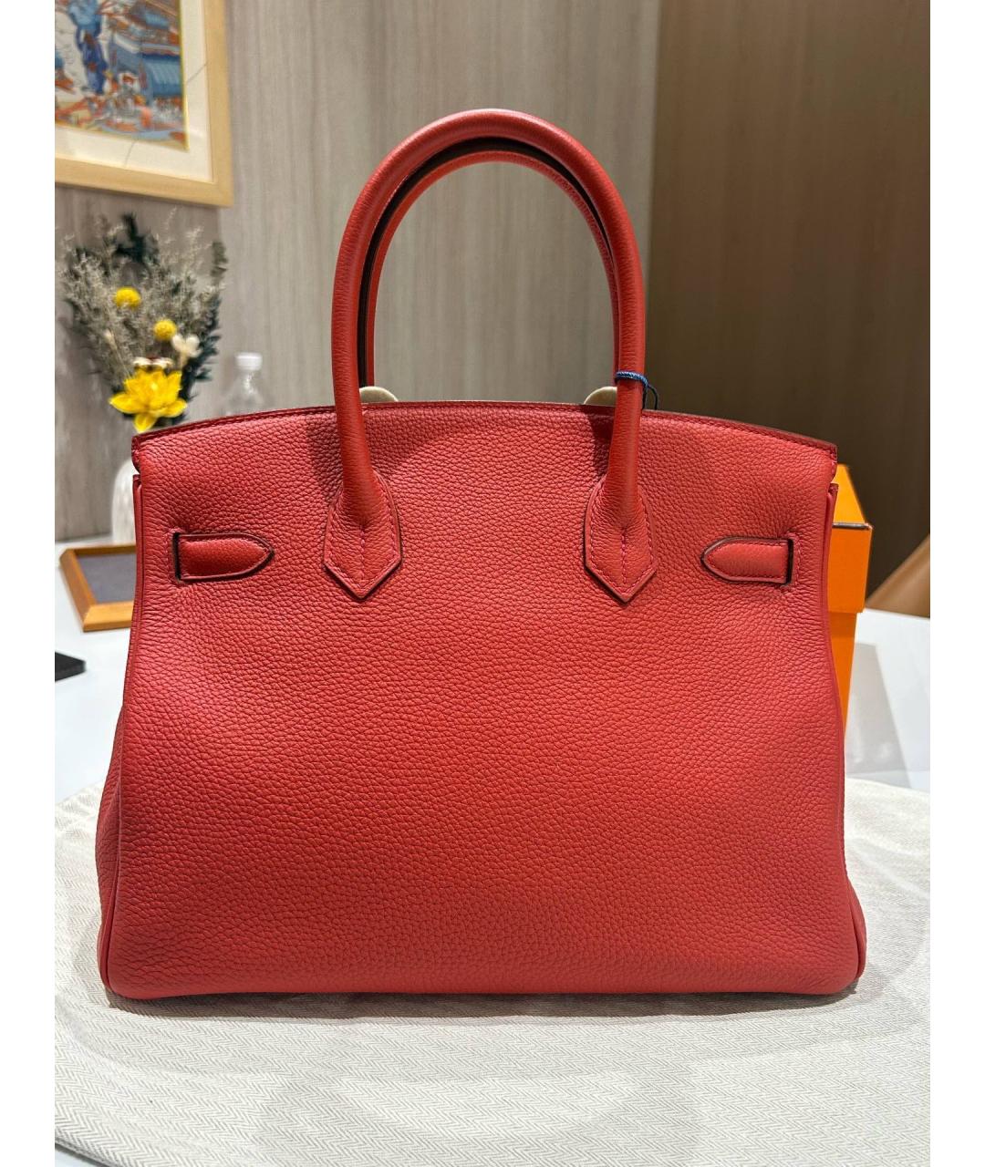 HERMES Красная кожаная сумка с короткими ручками, фото 4