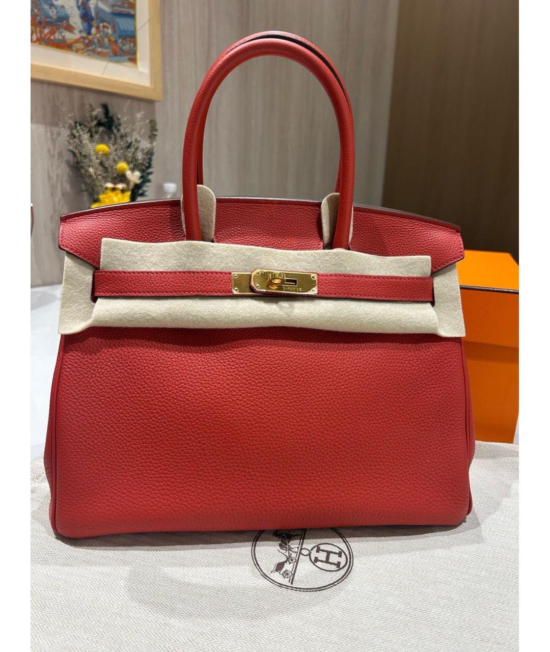 HERMES Красная кожаная сумка с короткими ручками, фото 9