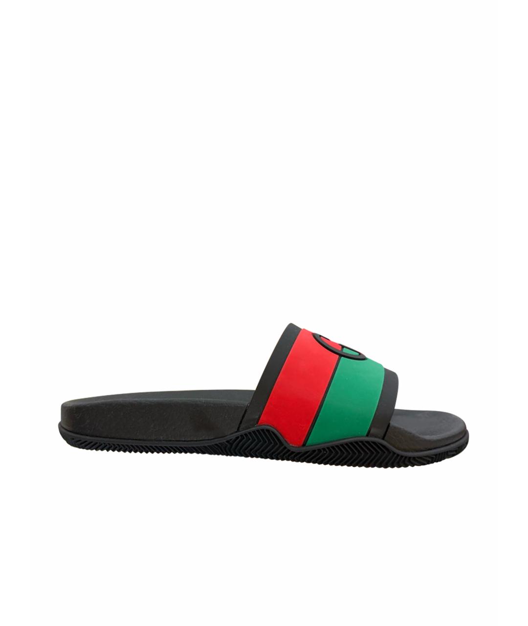 GUCCI Черные резиновые шлепанцы, фото 1