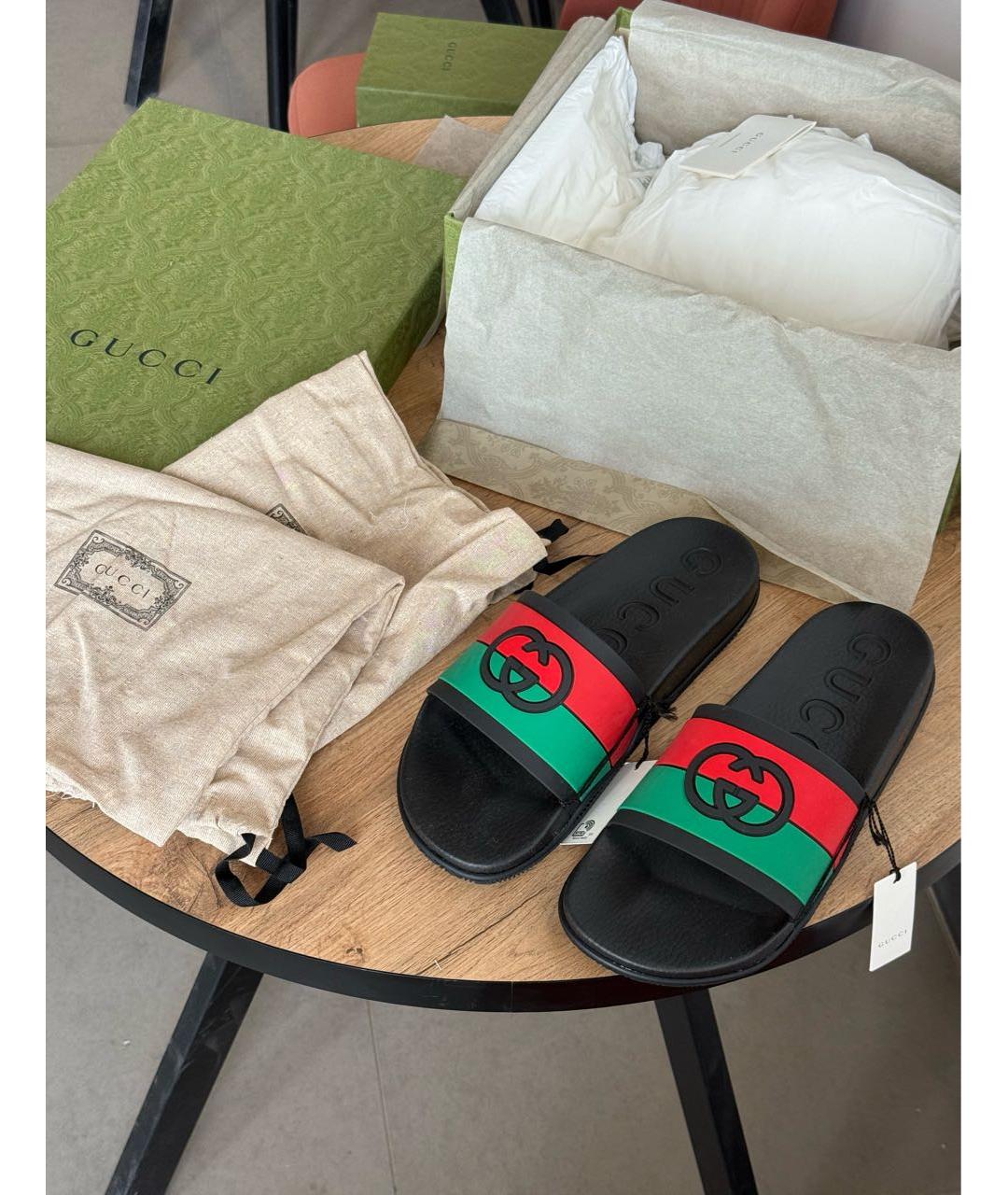 GUCCI Черные резиновые шлепанцы, фото 3