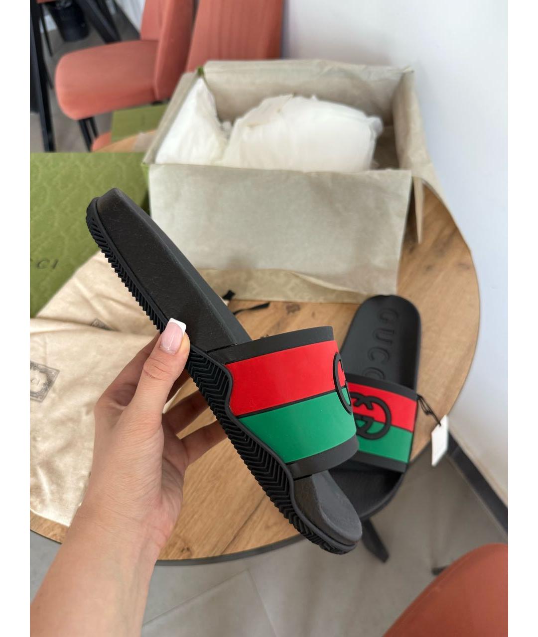 GUCCI Черные резиновые шлепанцы, фото 7