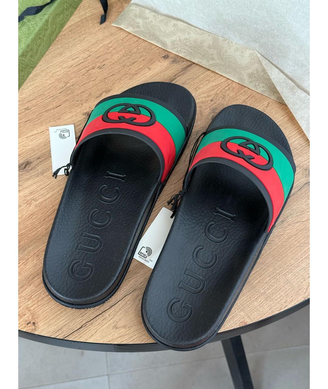 GUCCI Черные резиновые шлепанцы, фото 5
