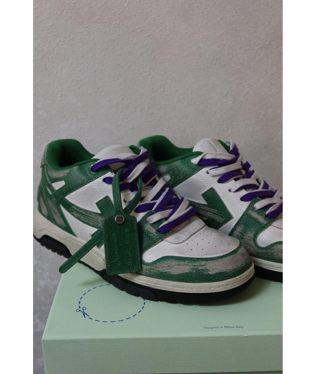 OFF-WHITE Зеленые кожаные высокие кроссовки / кеды, фото 6