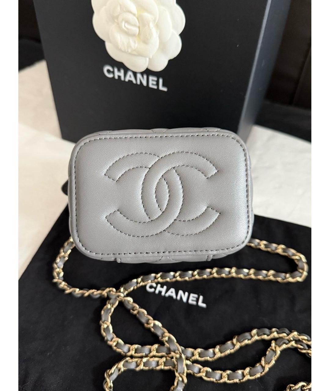 CHANEL Серая кожаная сумка с короткими ручками, фото 5
