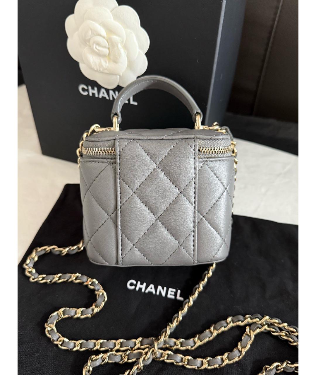 CHANEL Серая кожаная сумка с короткими ручками, фото 2