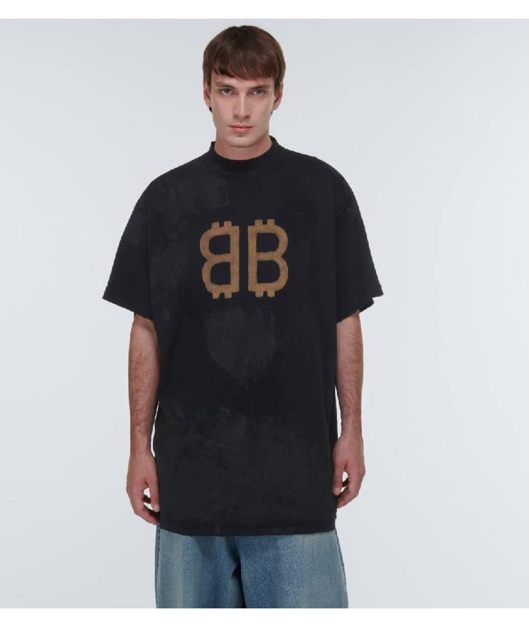BALENCIAGA Черная хлопковая футболка, фото 3