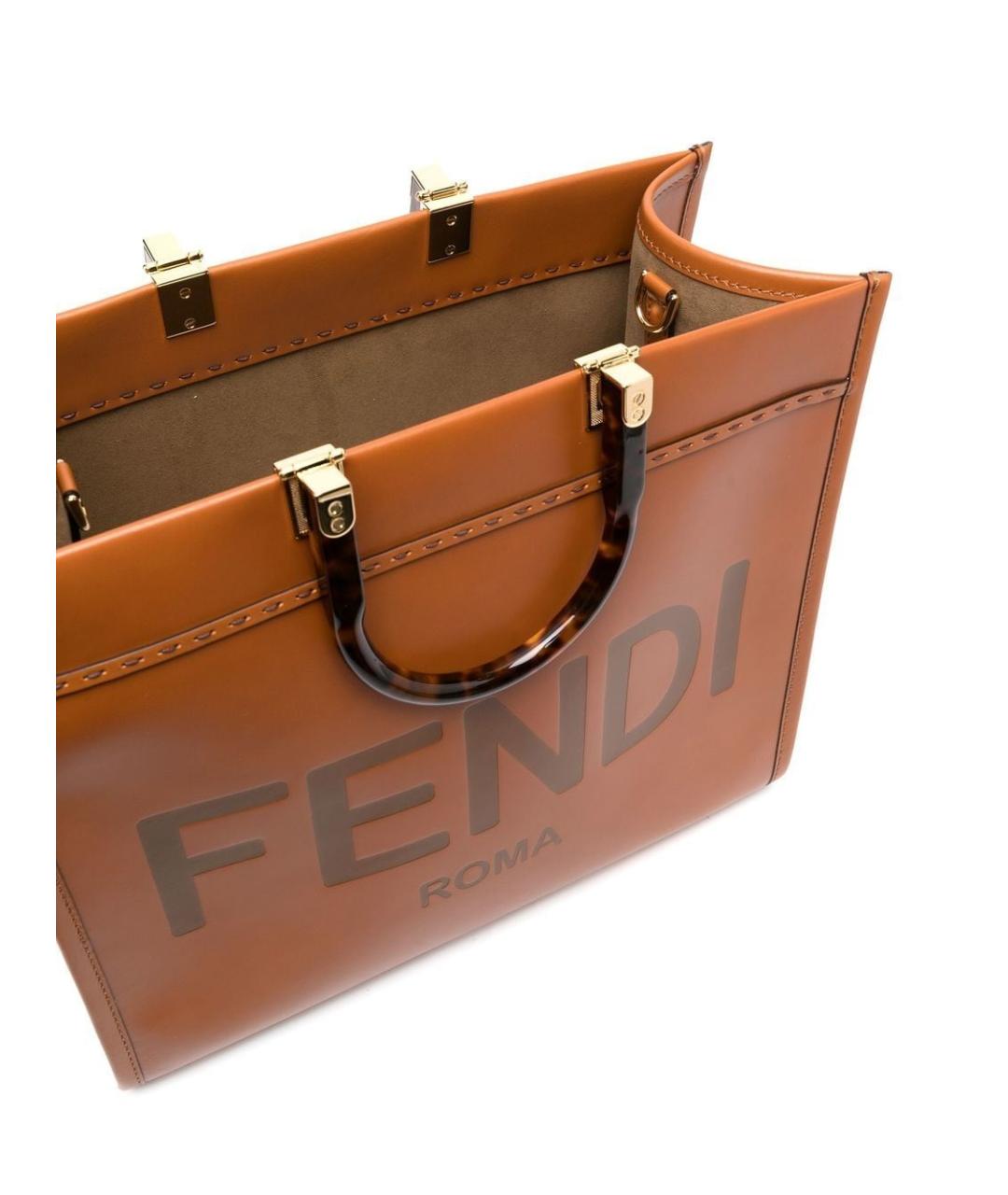 FENDI Коричневая кожаная сумка тоут, фото 3