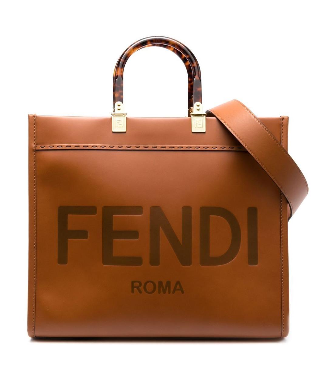 FENDI Коричневая кожаная сумка тоут, фото 1