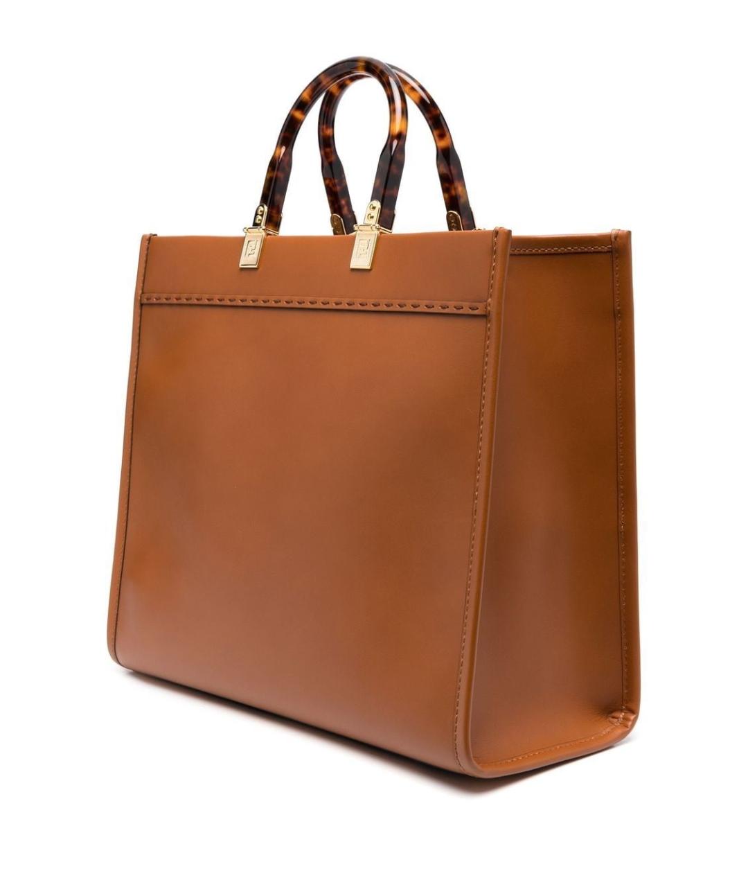 FENDI Коричневая кожаная сумка тоут, фото 2