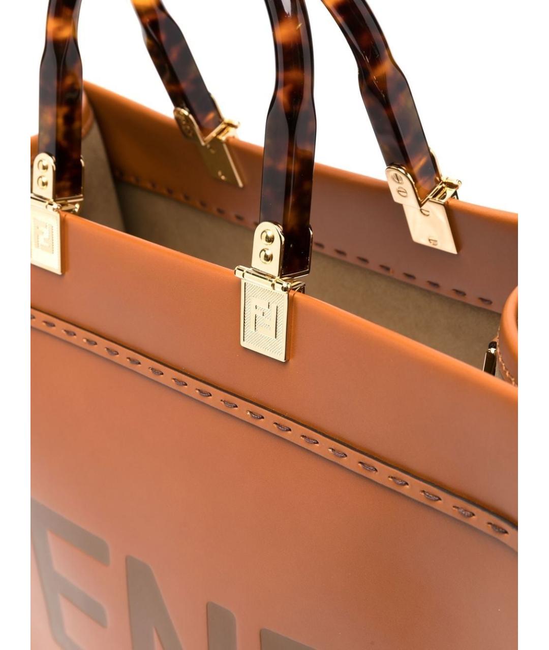 FENDI Коричневая кожаная сумка тоут, фото 4