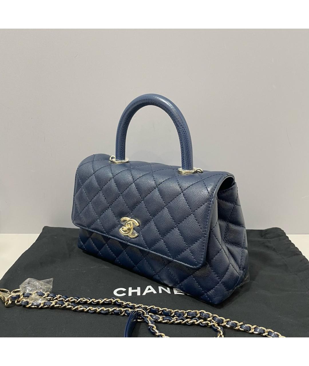 CHANEL Голубая кожаная сумка с короткими ручками, фото 2