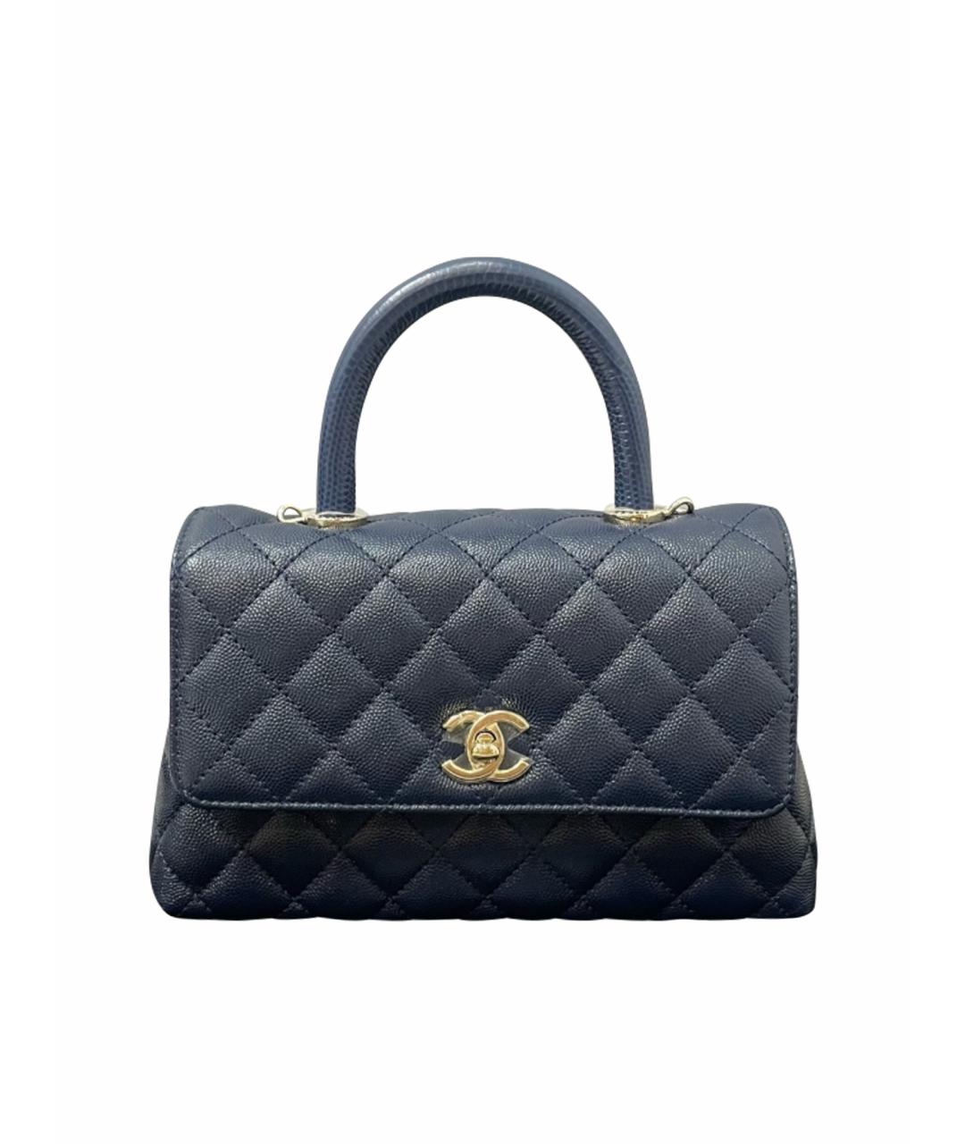 CHANEL Голубая кожаная сумка с короткими ручками, фото 1
