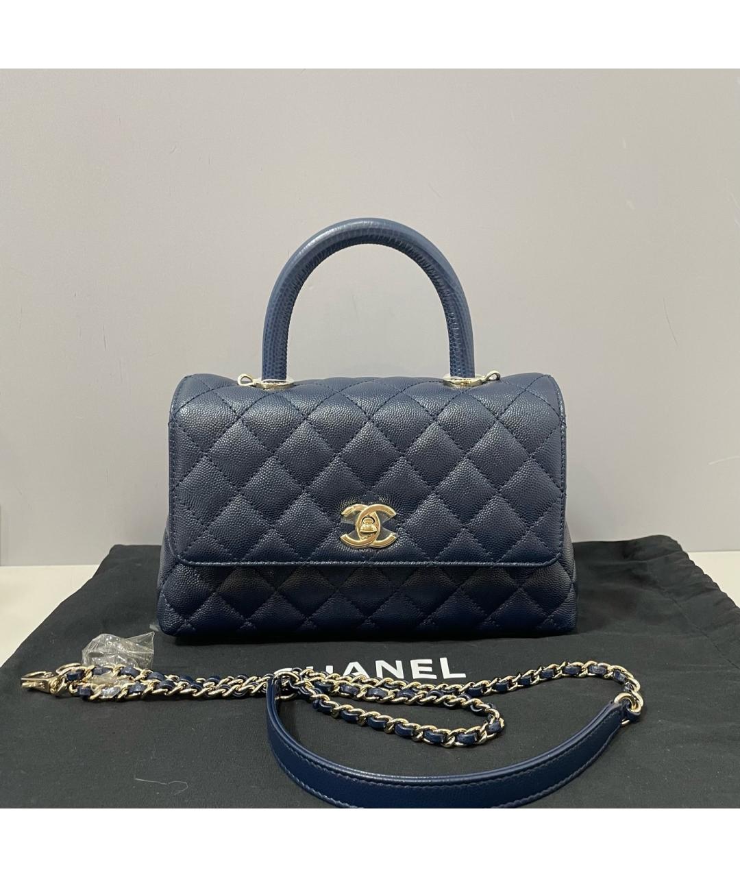 CHANEL Голубая кожаная сумка с короткими ручками, фото 4