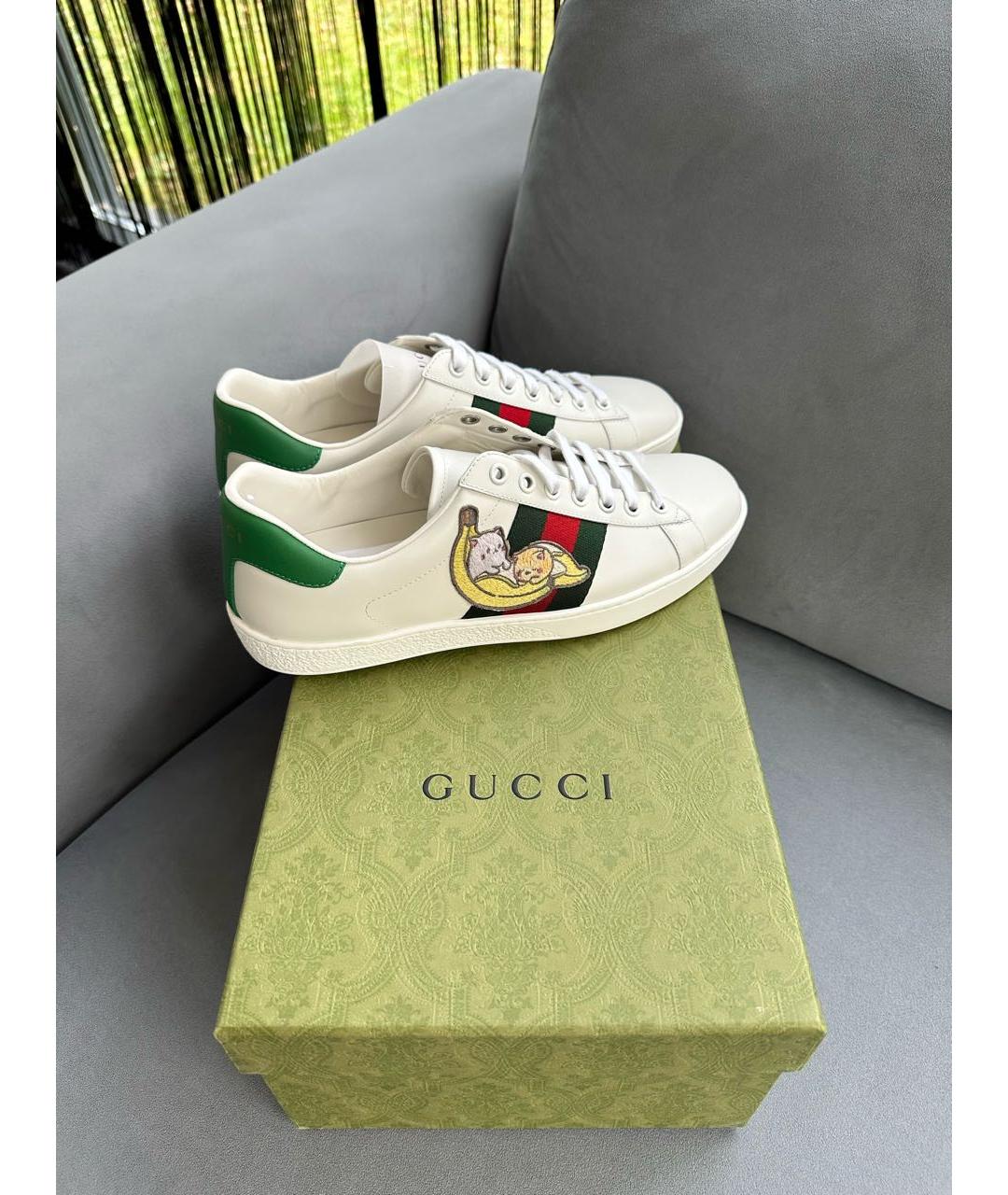 GUCCI Белые кожаные кеды, фото 4