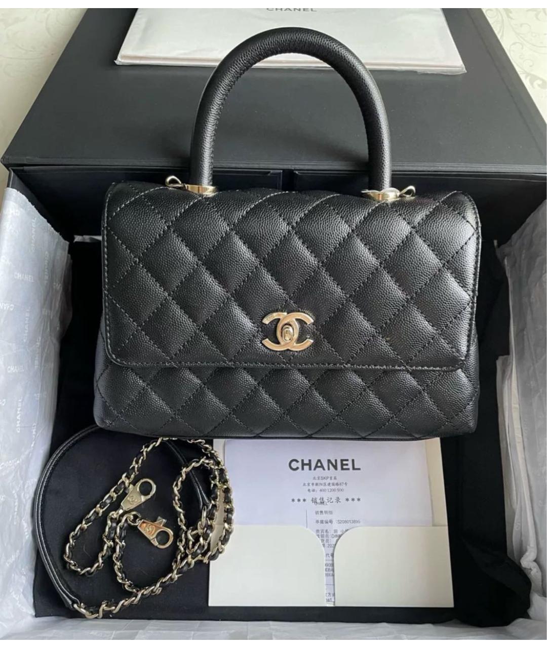 CHANEL Черная кожаная сумка с короткими ручками, фото 7
