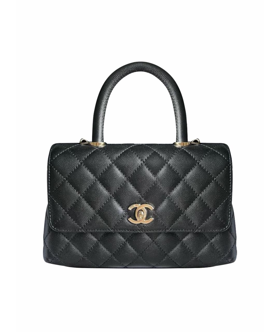 CHANEL Черная кожаная сумка с короткими ручками, фото 1