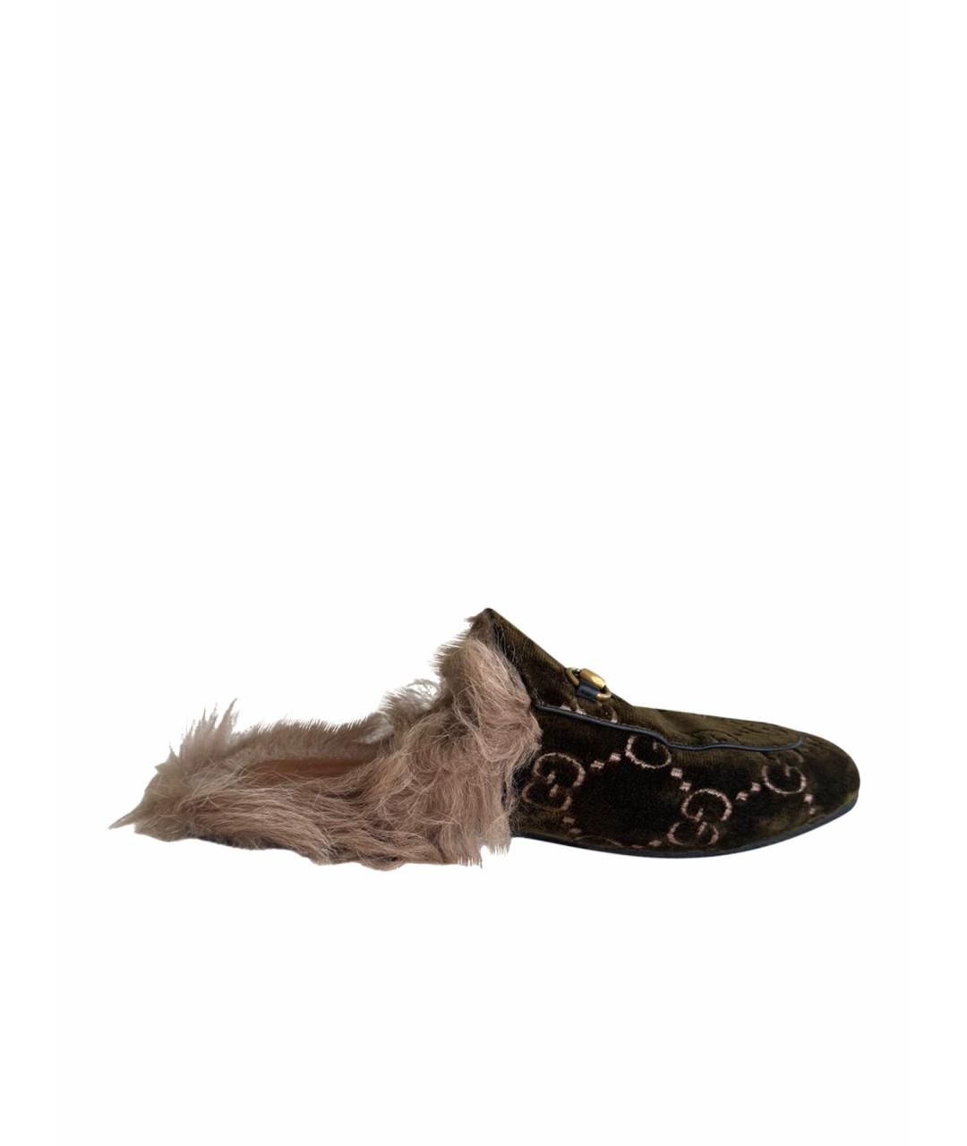 GUCCI Хаки бархатные мюли, фото 1
