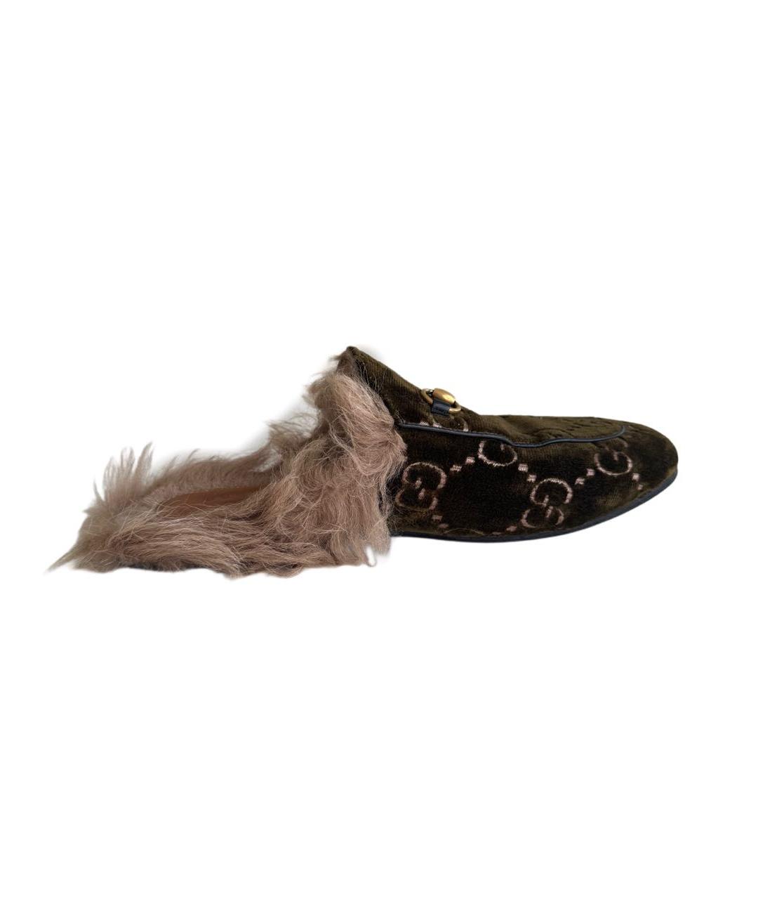 GUCCI Хаки бархатные мюли, фото 6