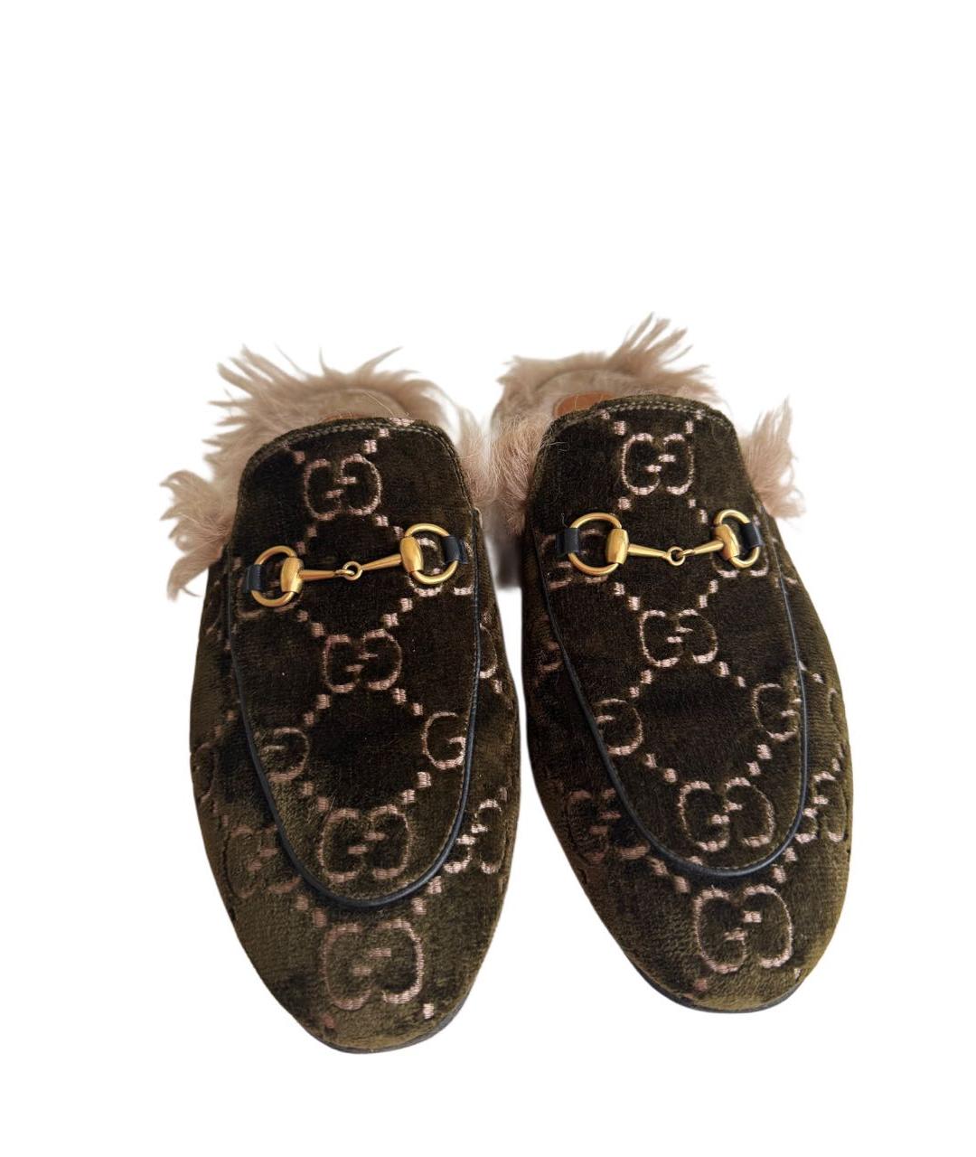 GUCCI Хаки бархатные мюли, фото 2