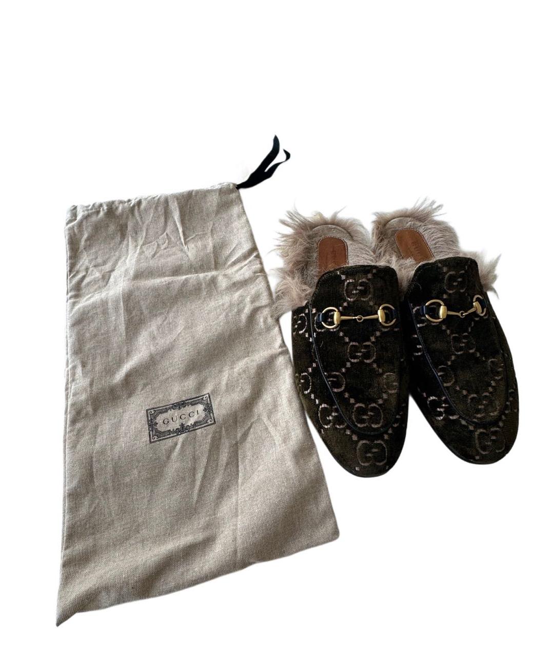 GUCCI Хаки бархатные мюли, фото 5