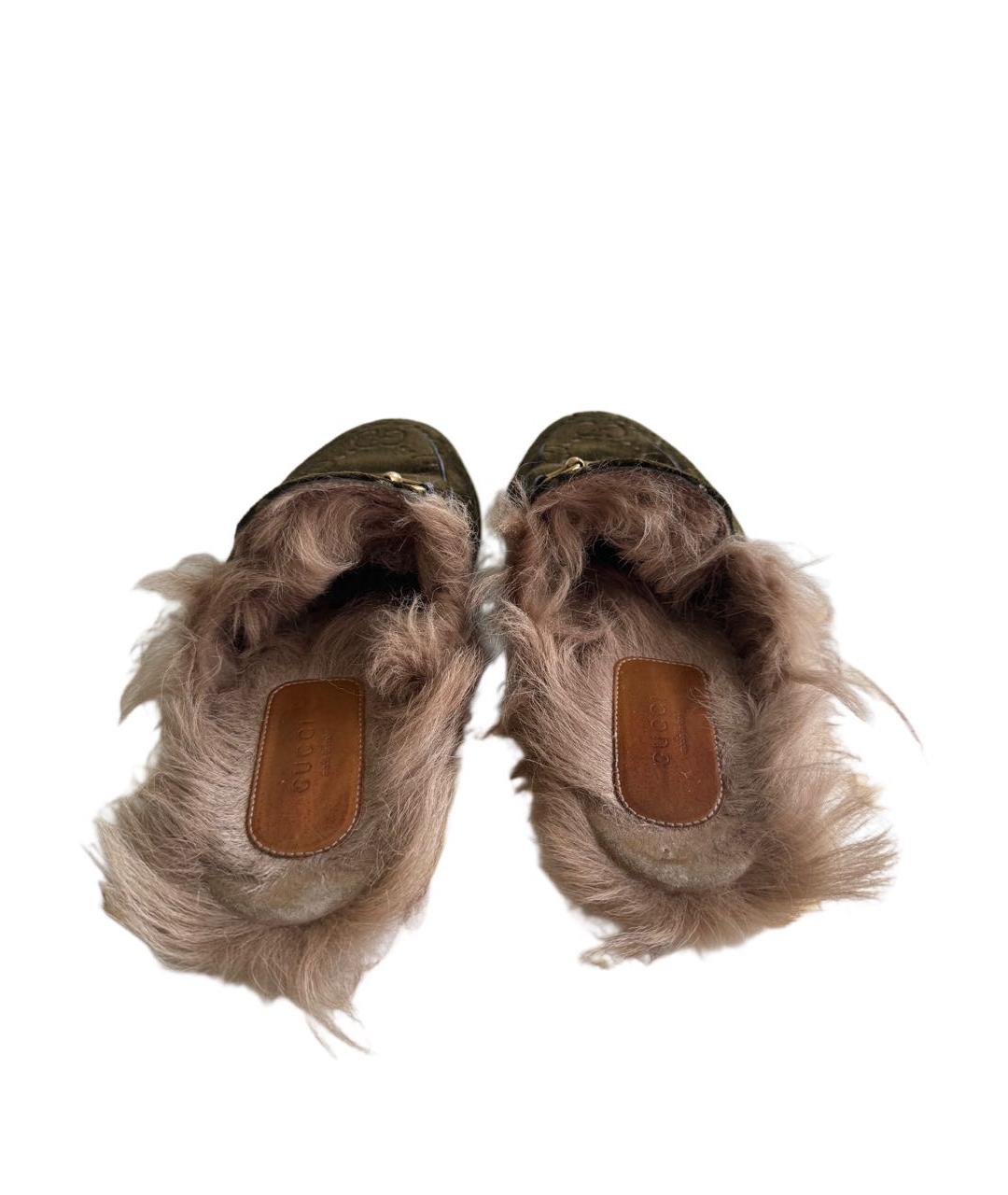 GUCCI Хаки бархатные мюли, фото 4