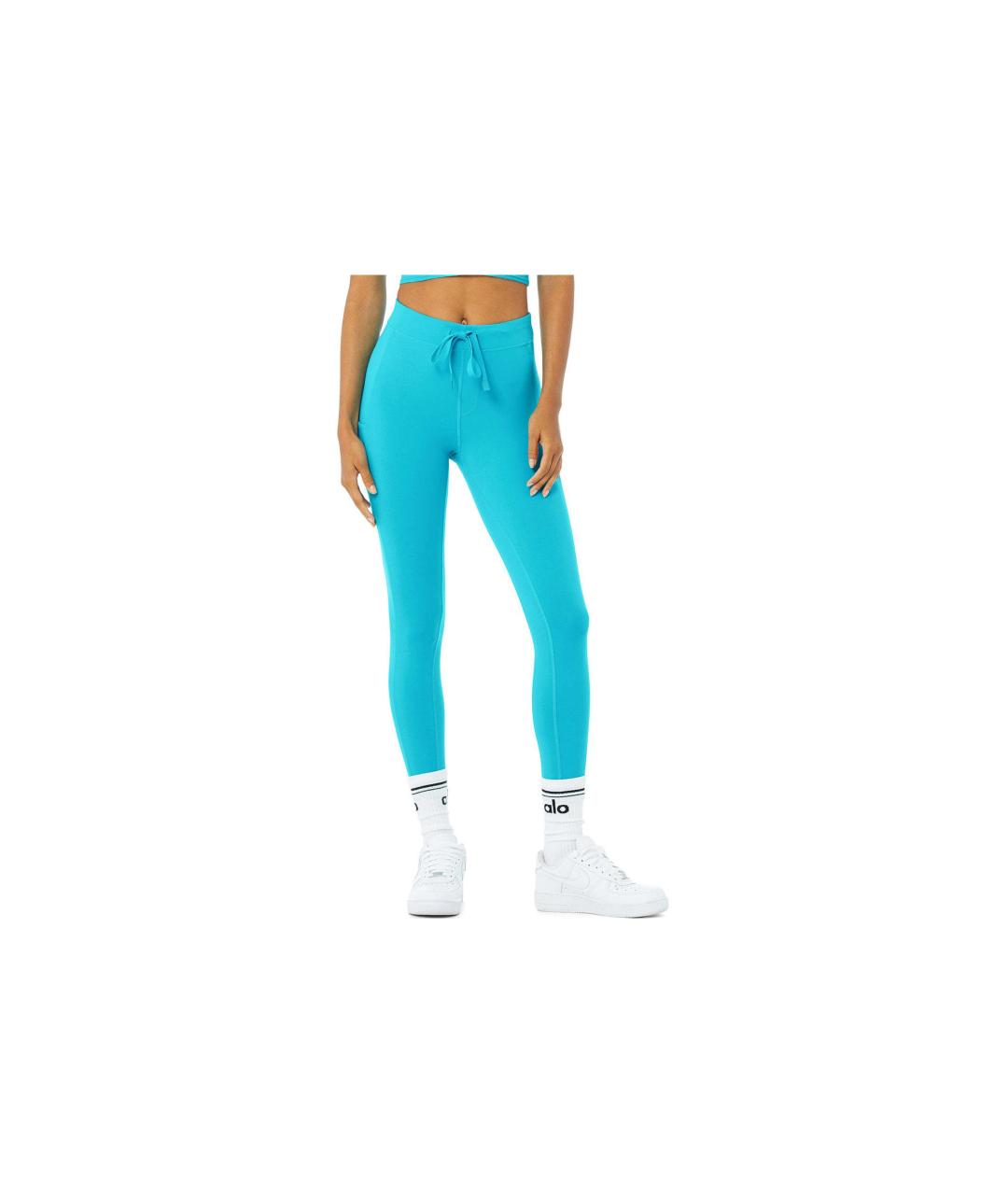 ALO YOGA Бирюзовые полиэстеровые леггинсы и велосипедки, фото 4