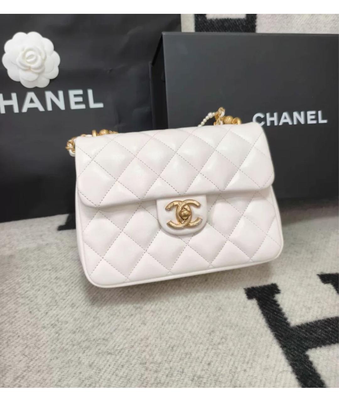 CHANEL Белая кожаная сумка через плечо, фото 8