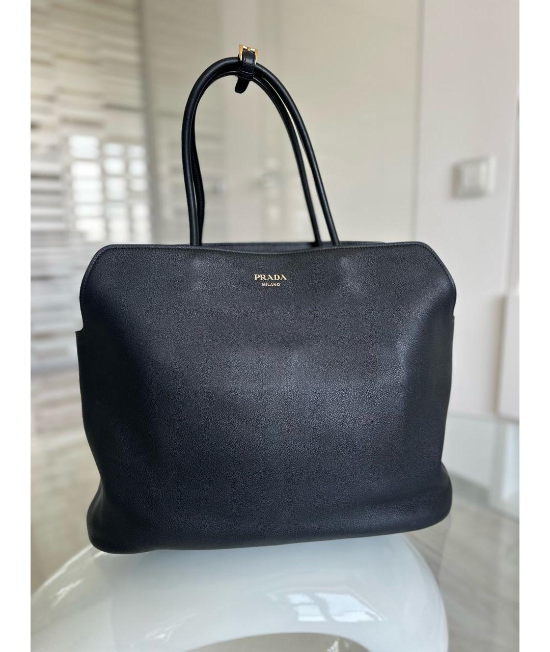 PRADA Черная кожаная сумка тоут, фото 9