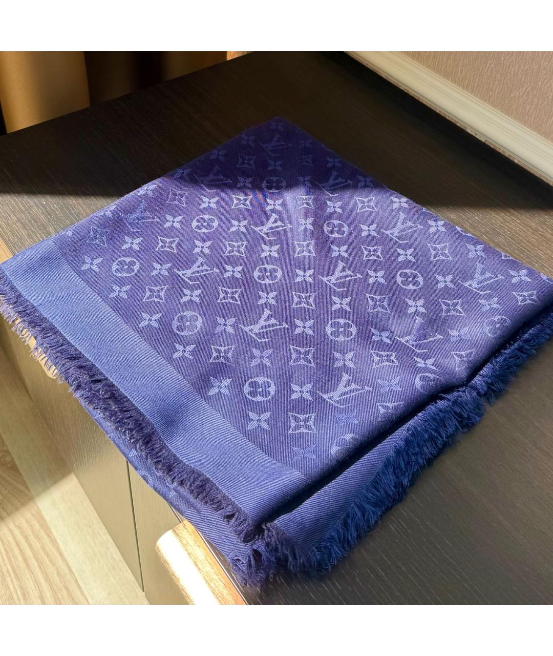 LOUIS VUITTON Темно-синий шерстяной платок, фото 4