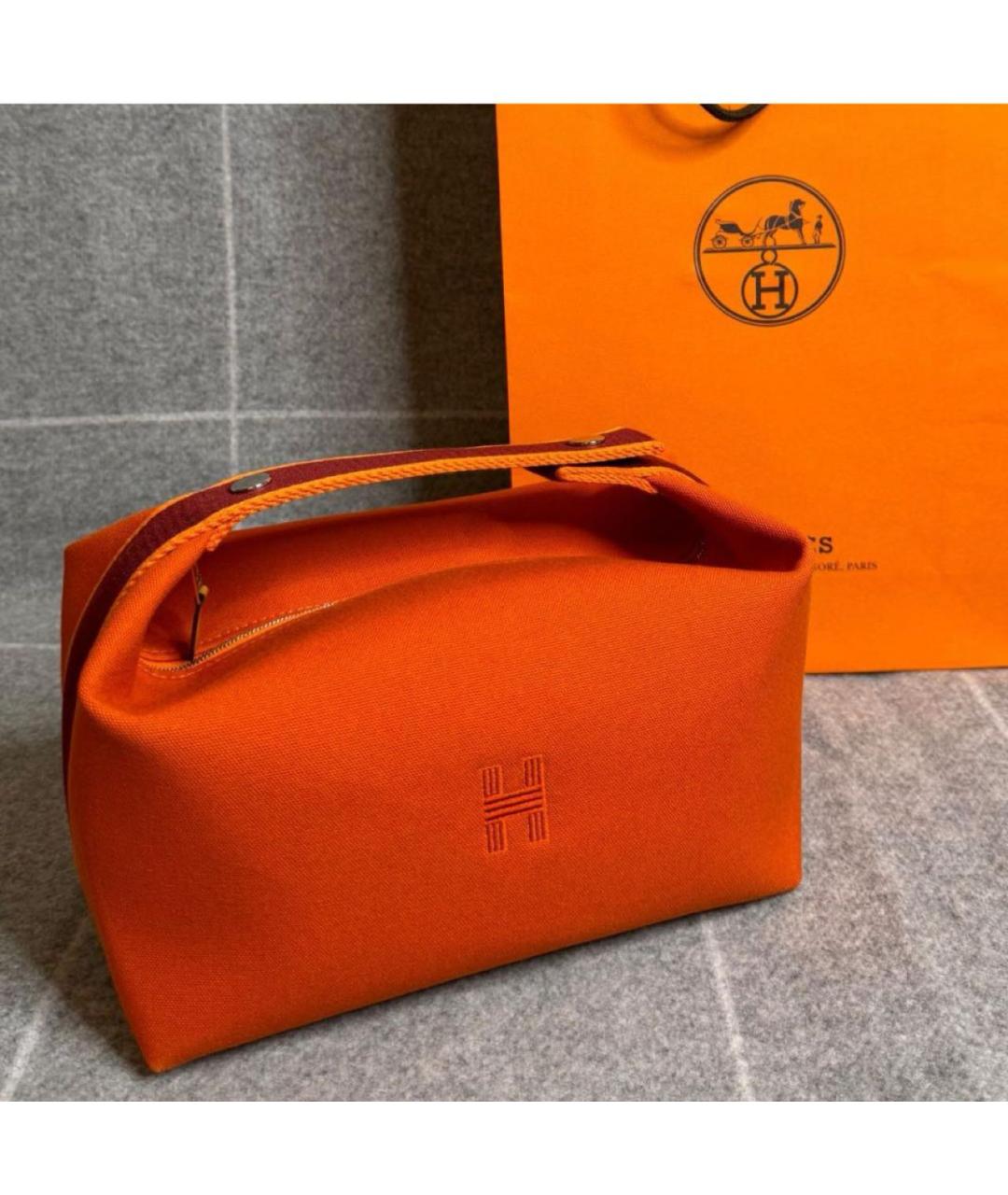 HERMES Оранжевая тканевая косметичка, фото 2