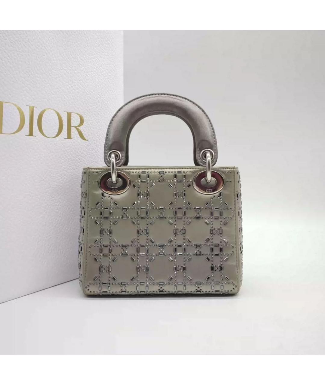 CHRISTIAN DIOR Серая кожаная сумка с короткими ручками, фото 3