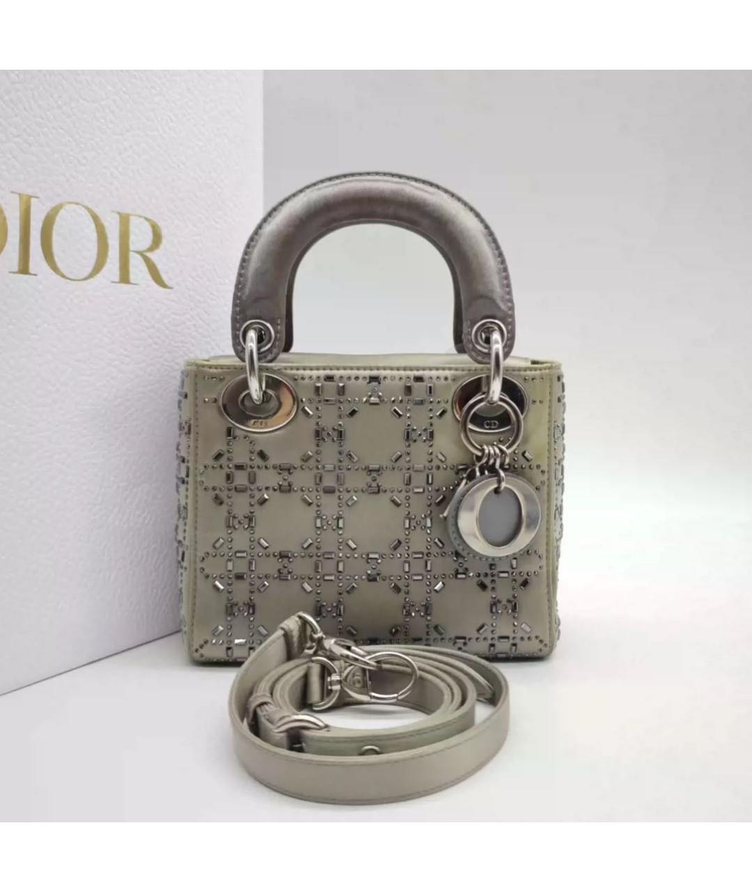 CHRISTIAN DIOR Серая кожаная сумка с короткими ручками, фото 4