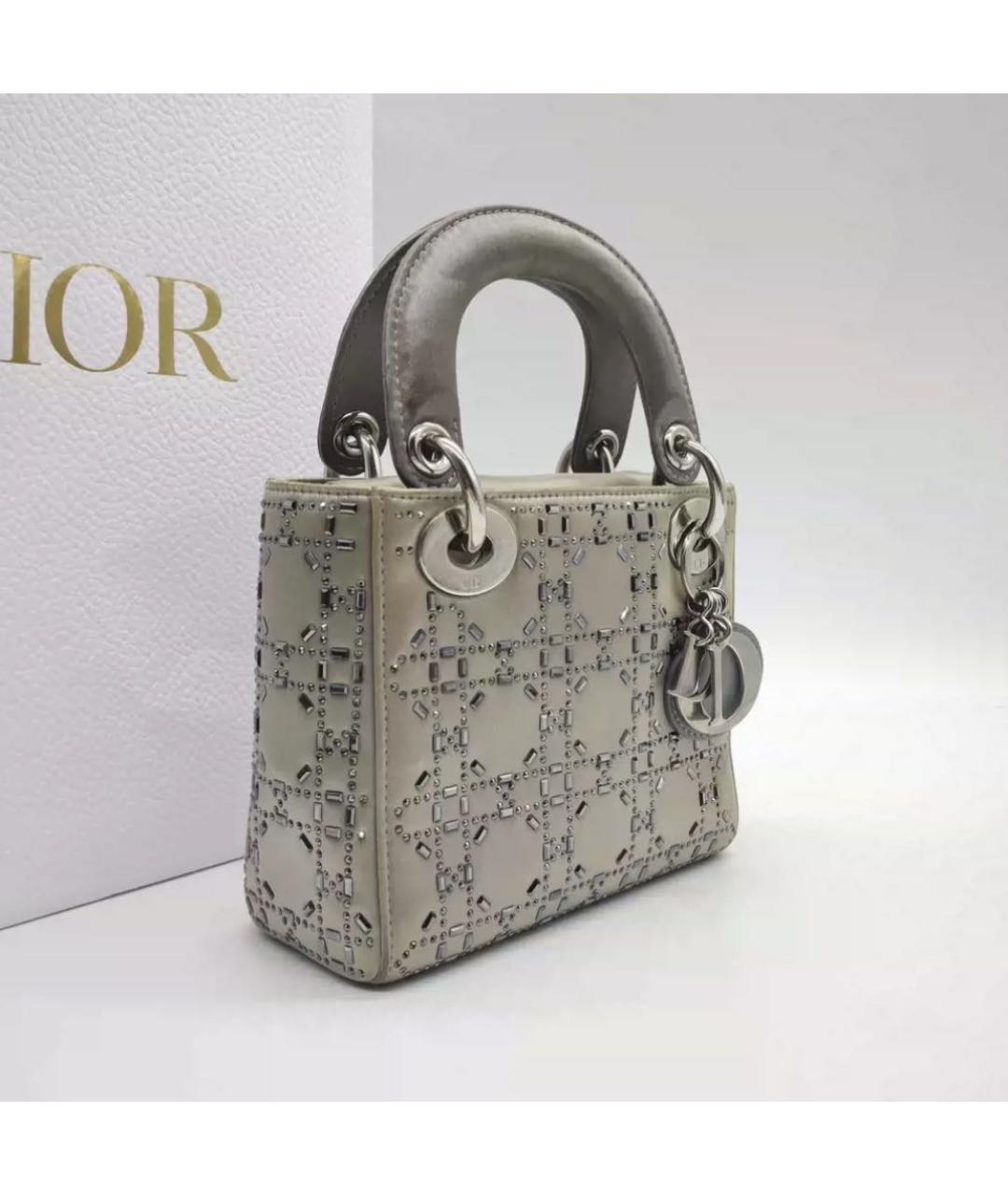 CHRISTIAN DIOR Серая кожаная сумка с короткими ручками, фото 2