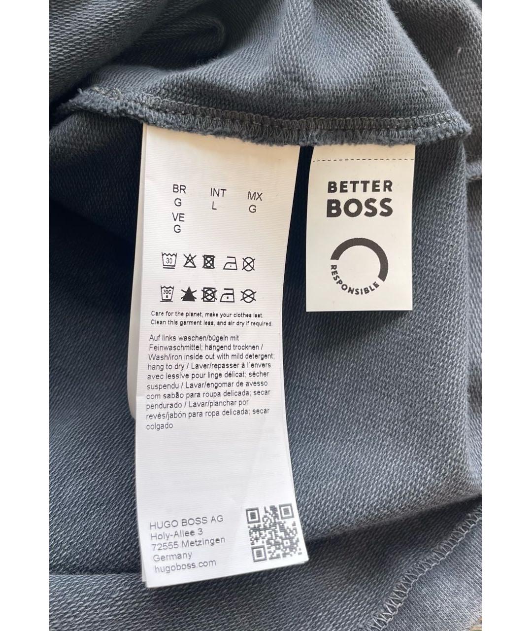 HUGO BOSS Серая хлопко-эластановая футболка, фото 4