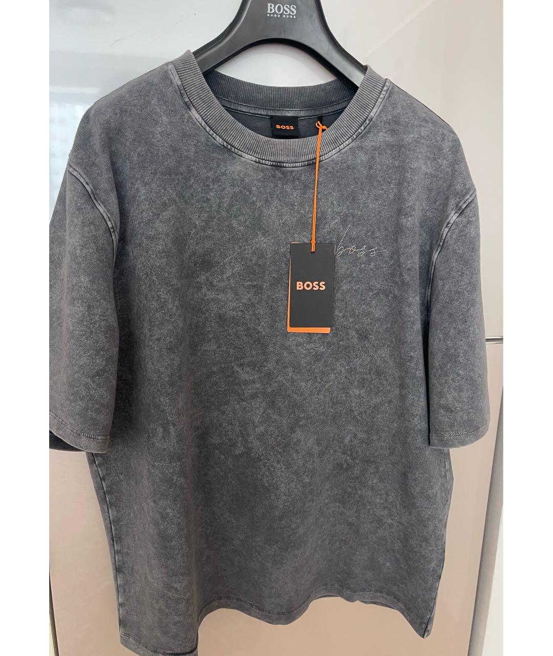 HUGO BOSS Серая хлопко-эластановая футболка, фото 5
