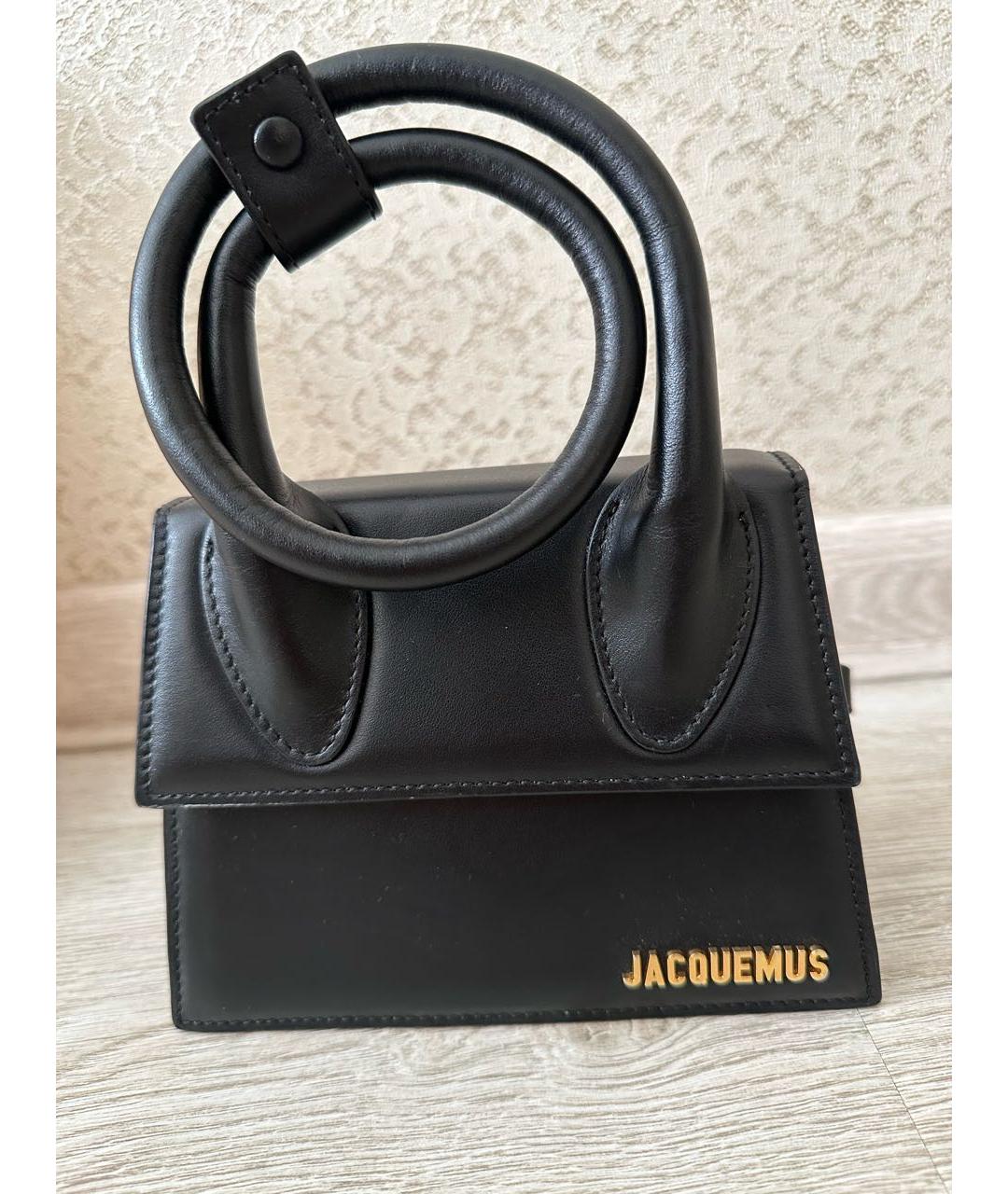 JACQUEMUS Черная кожаная сумка с короткими ручками, фото 2